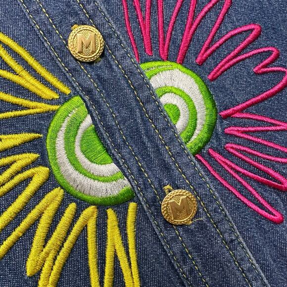 Bob Mackie Wearable Art Floral Embroidered Denim Shirt - Picture 3 of 6